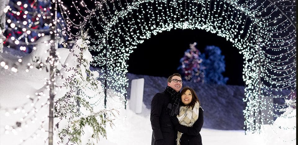 A couple enjoys the Grouse Montain light walk